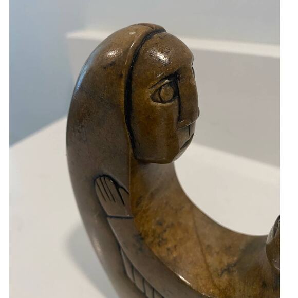 VTG Eunice Henry 'Husband and Wife" Soapstone Carved Small Sculpture MCM Signed - Picture 8 of 10